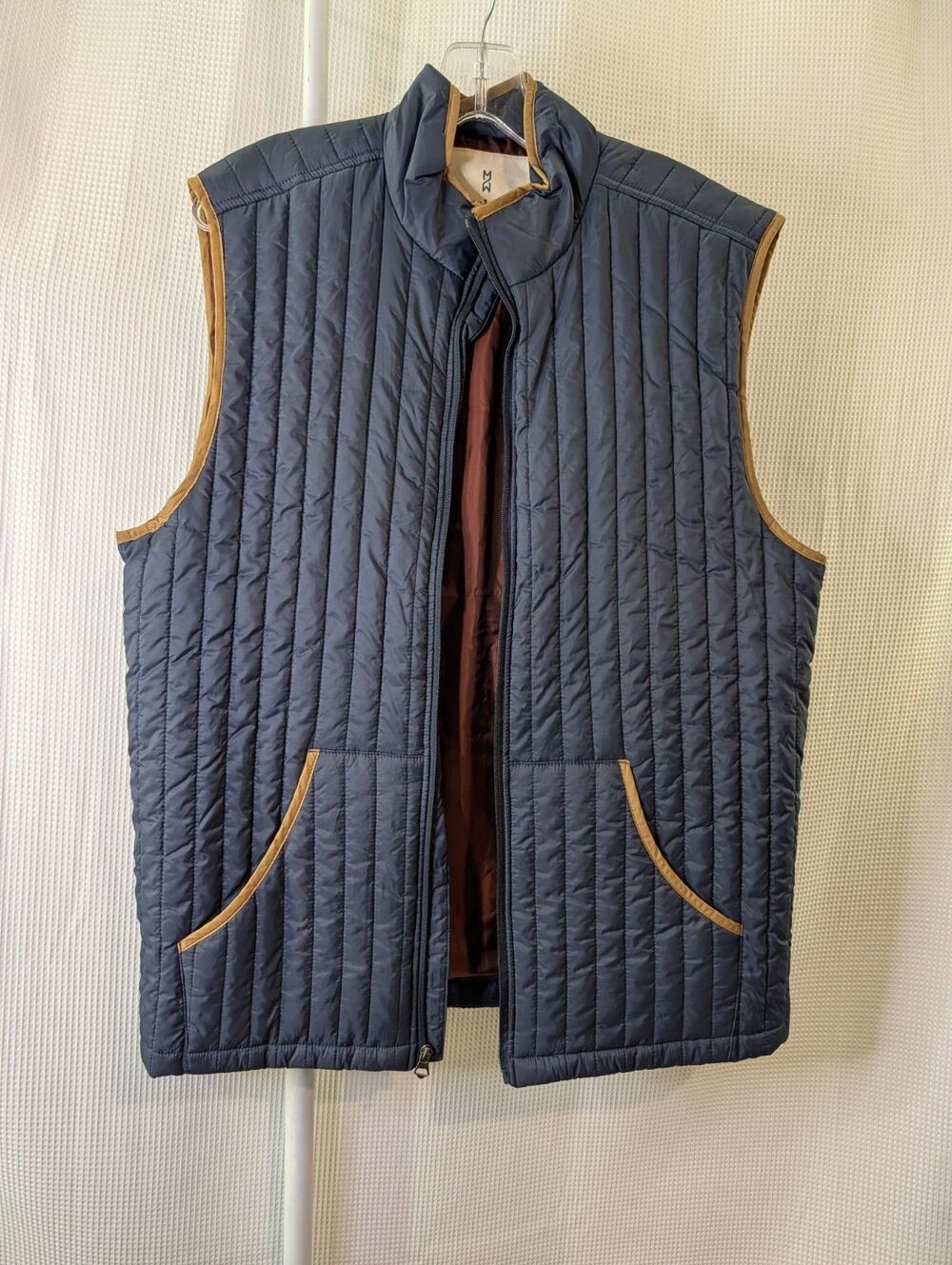 Mutual Weave Jacket Mens Large Puffer Sleeveless Vest Ribbed Packable Navy (M02)